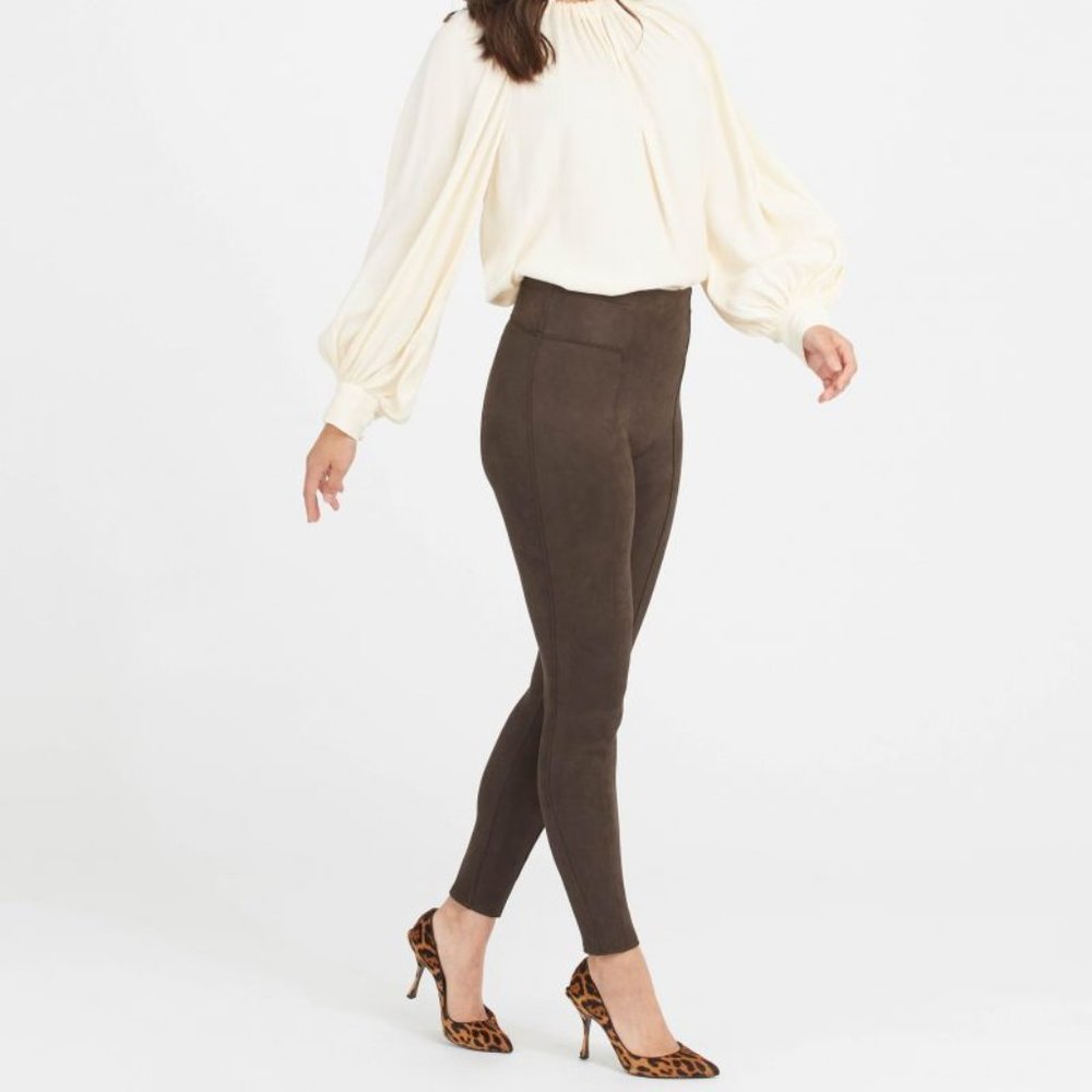SPANX faux suede leggings in chocolate brown (MP)